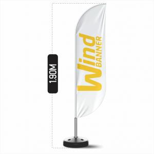 Wind Banner Dupla Face (P) Base Redonda Preta 1.90m x 0.65m Dupla-Face | Impressão Ultra-HD Tecido TecnoSport 100% Sintético FACA | PENA | VELA | ÂNGULO Estrutura de Alumínio Desmontável